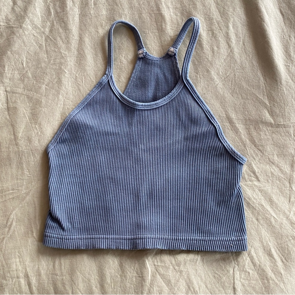 Free people Ribbed Blue Halter Crop Tank Top